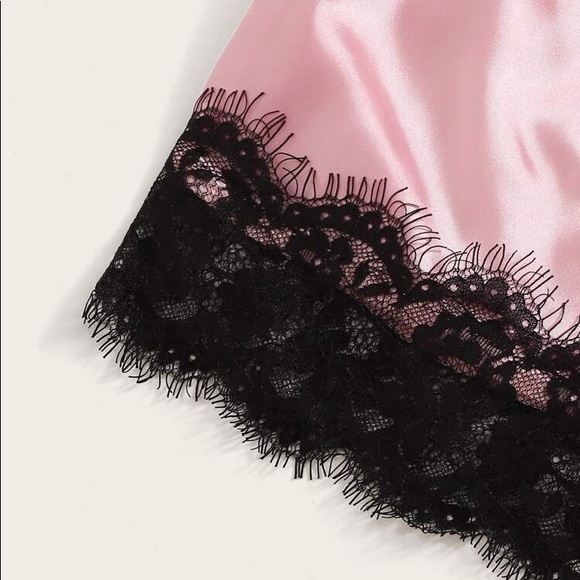 New Striped Satin Silk-Like Lace Pajama Set - Picture 4 of 5